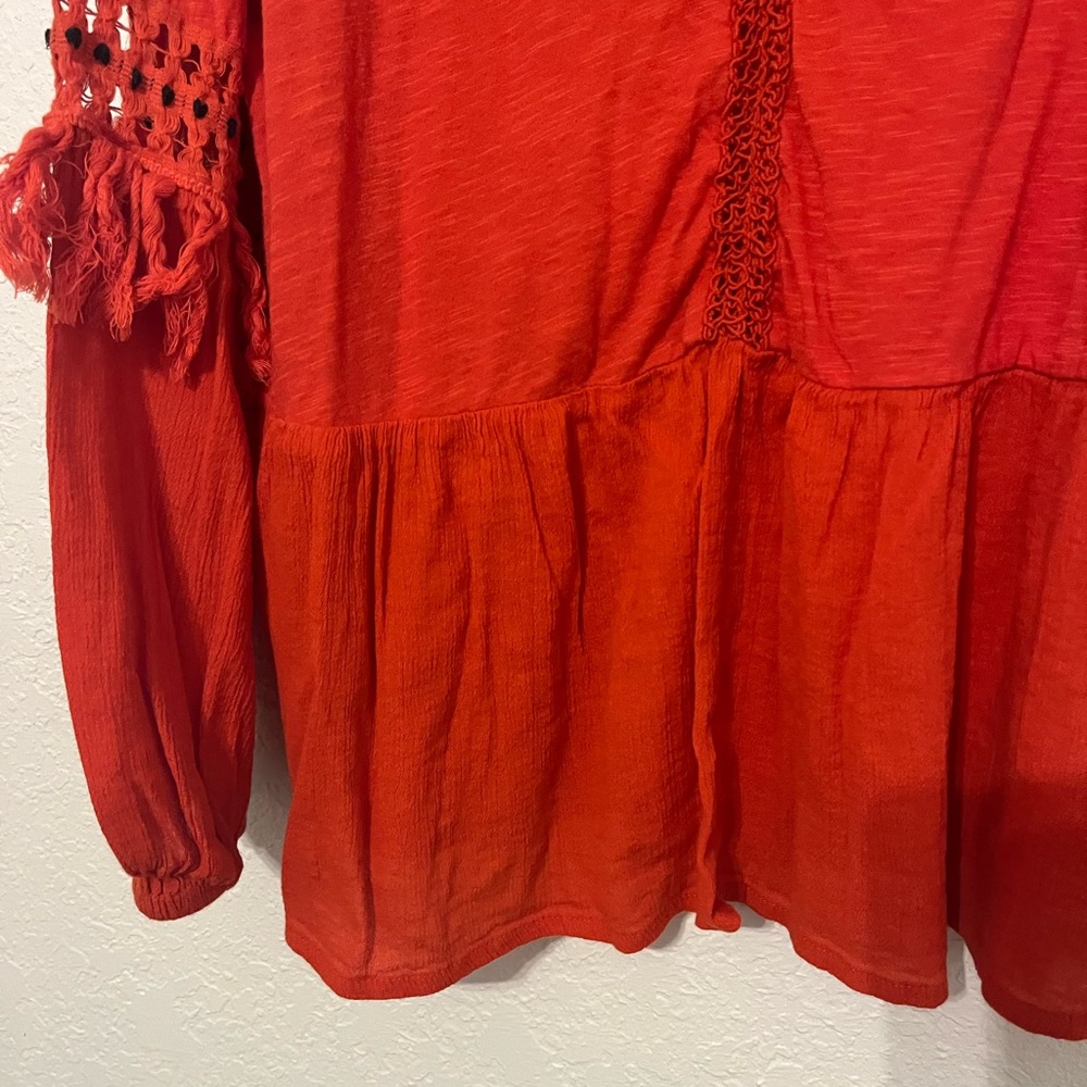 Lucky Brand red boho style Women’s 1X cotton top - Picture 4 of 7